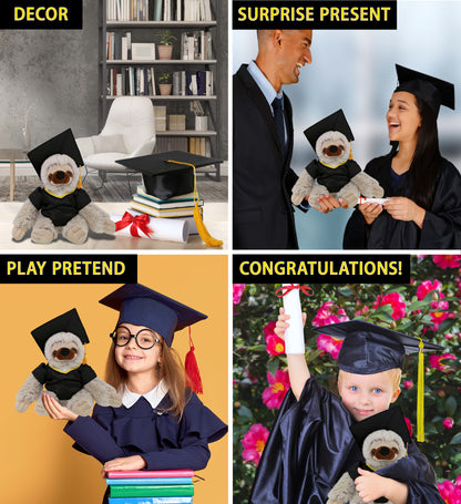 DolliBu Sloth Graduation Plush with Gown and Cap with Tassel Outfit - 7.5 Inch