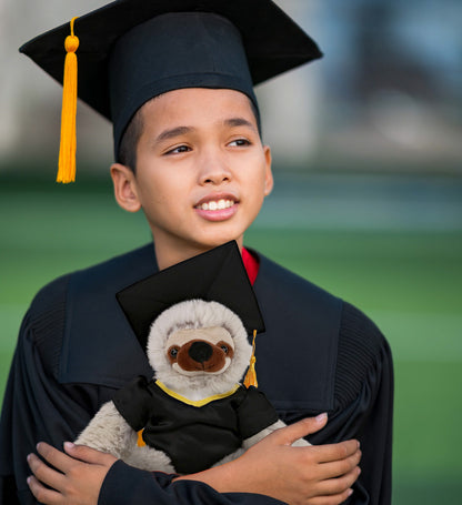DolliBu Sloth Graduation Plush with Gown and Cap with Tassel Outfit - 7.5 Inch