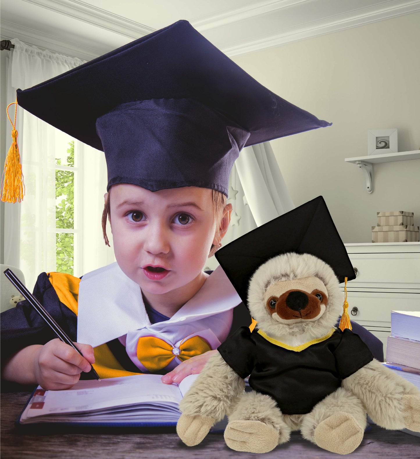 DolliBu Sloth Graduation Plush with Gown and Cap with Tassel Outfit - 7.5 Inch
