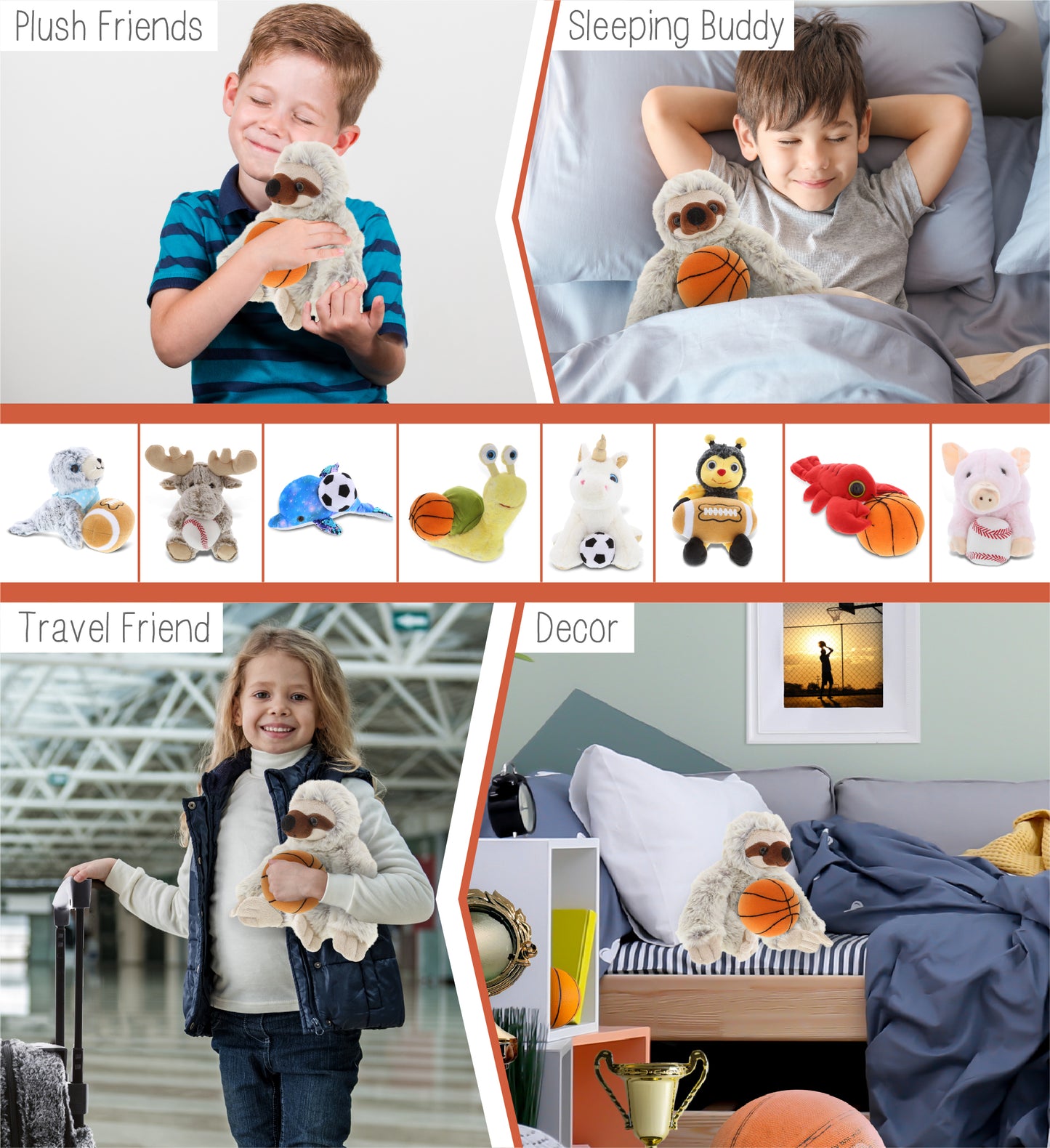 SUPER SOFT PLUSH - SLOTH WITH BASKETBALL PLUSH