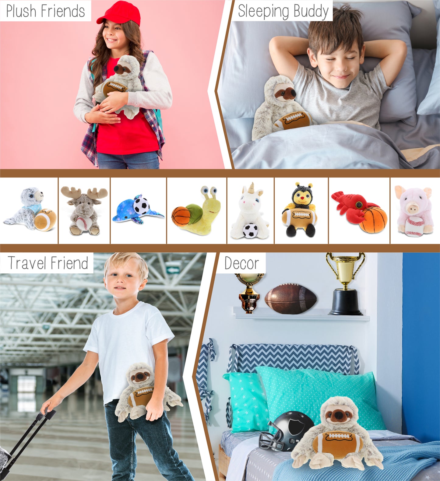 SUPER SOFT PLUSH - SLOTH WITH FOOTBALL PLUSH