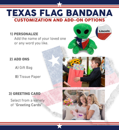 6" PLUSH - ALIEN WITH TEXAS FLAG BANDANA