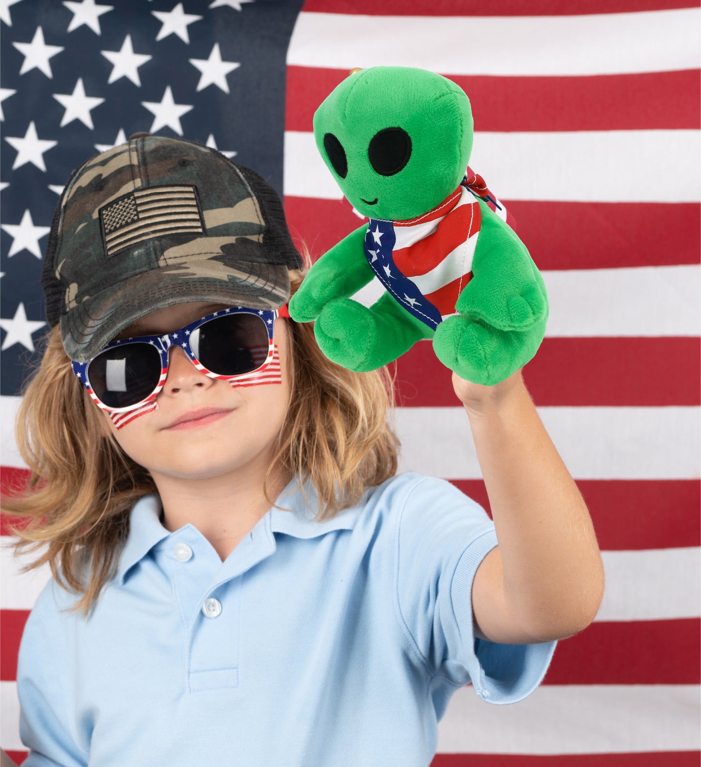 6" PLUSH - ALIEN WITH USA FLAG BANDANA
