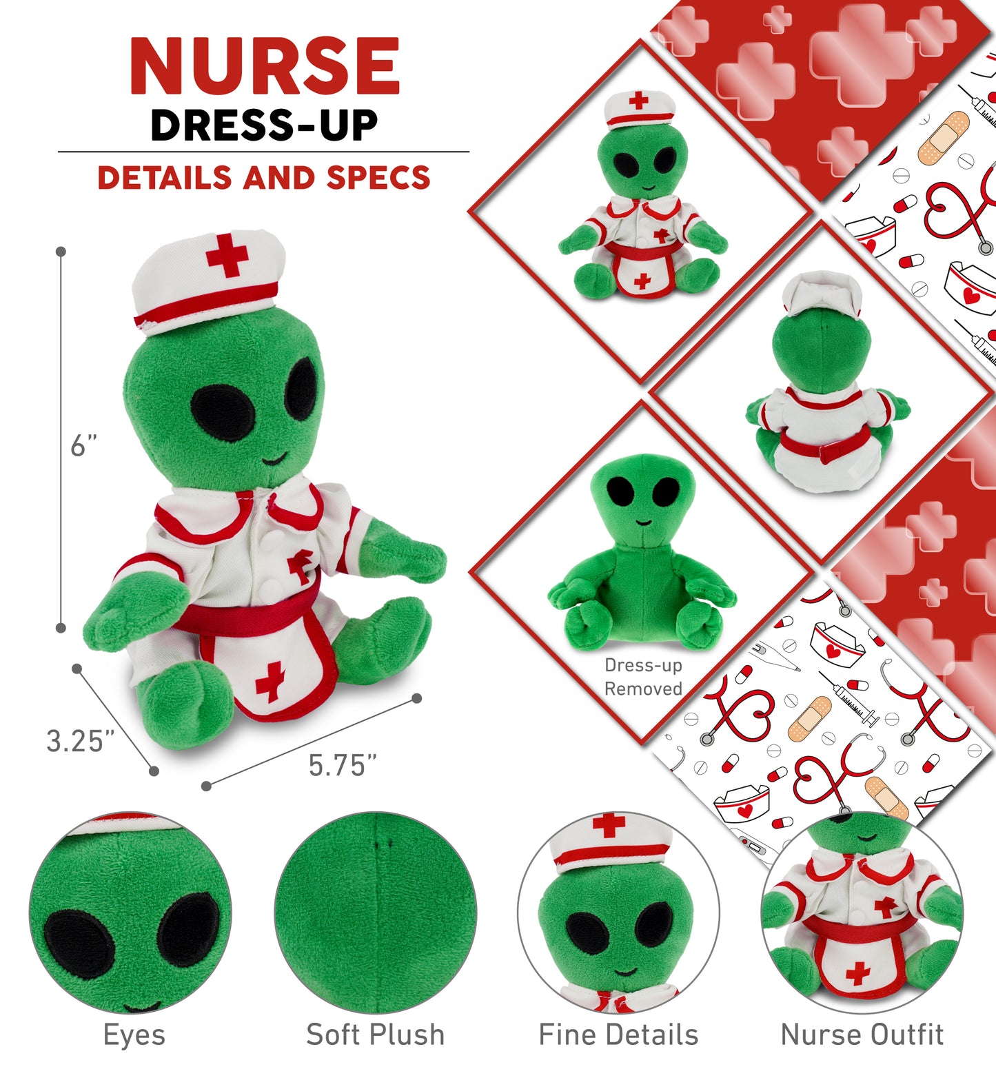 6" PLUSH - ALIEN NURSE DRESS UP