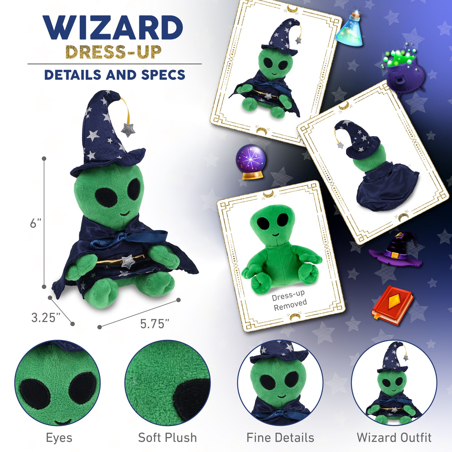 6" PLUSH - ALIEN WITH WIZARD DRESS UP