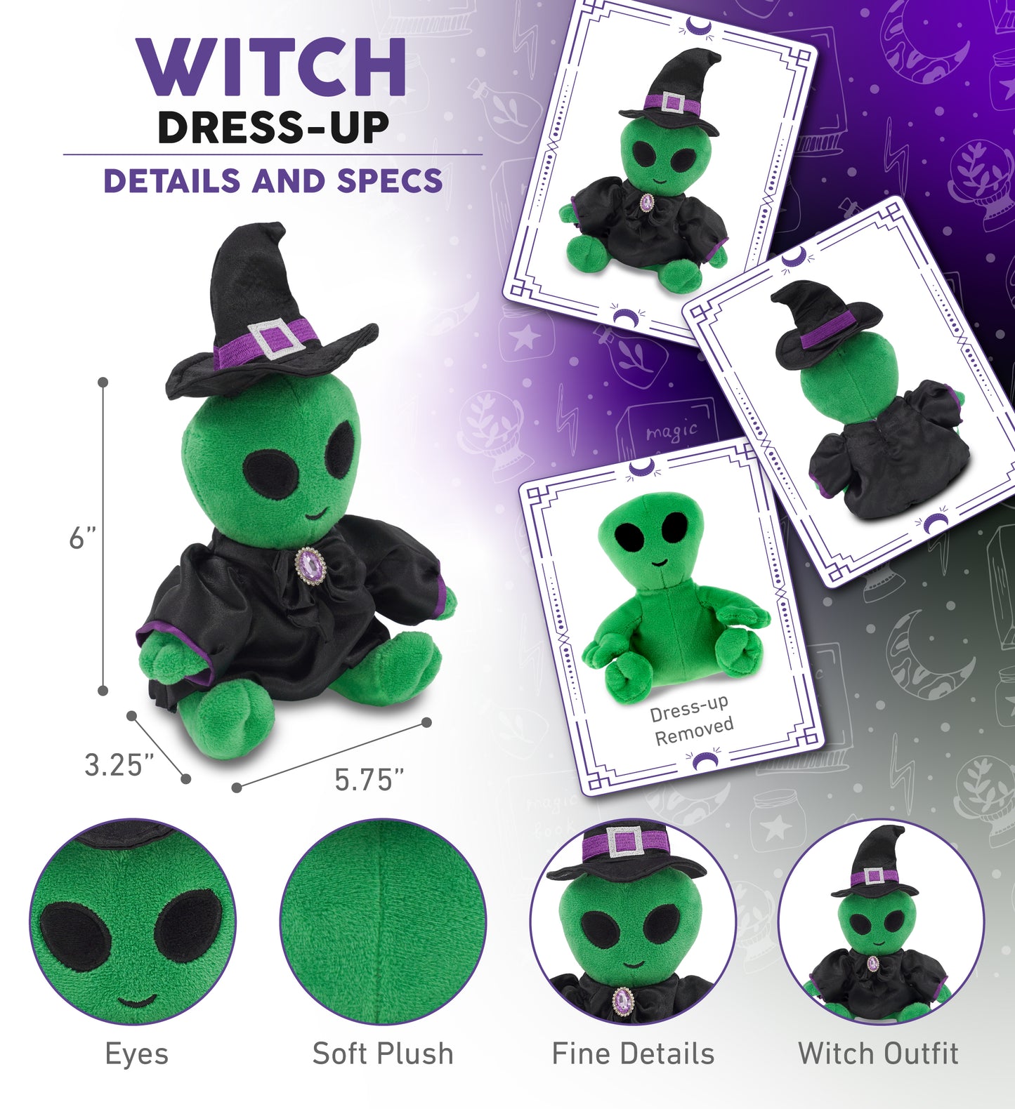 6" PLUSH - ALIEN WITH WITCH DRESS UP