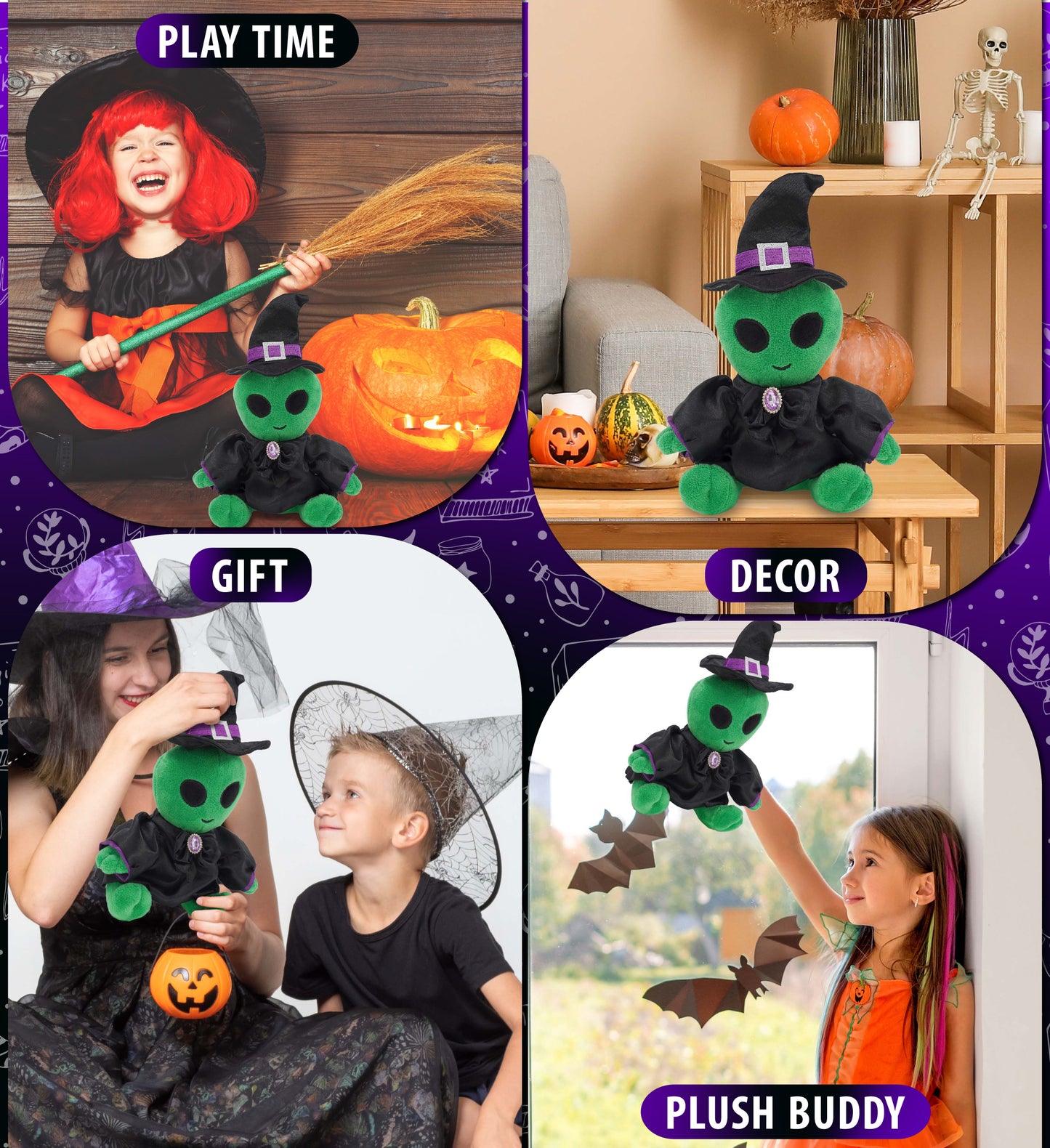 6" PLUSH - ALIEN WITH WITCH DRESS UP