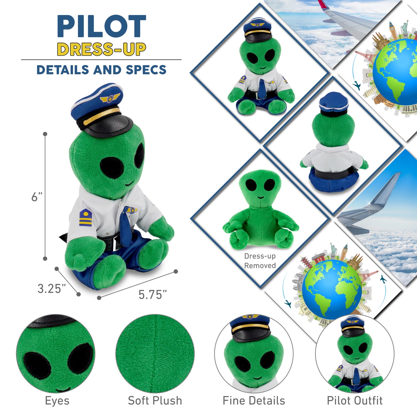 6" PLUSH - ALIEN WITH PILOT DRESS UP