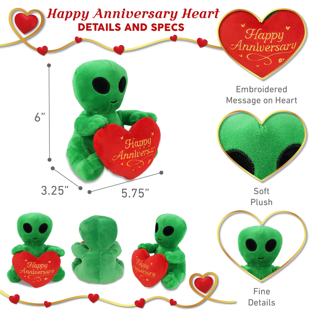 6" PLUSH - ALIEN WITH HAPPY ANNIVERSARY HEART