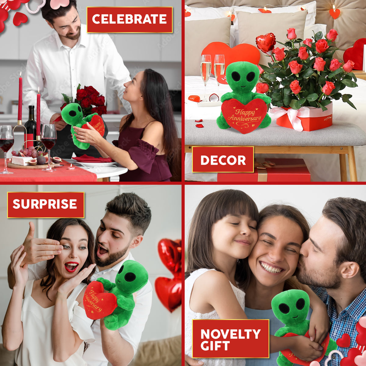 6" PLUSH - ALIEN WITH HAPPY ANNIVERSARY HEART