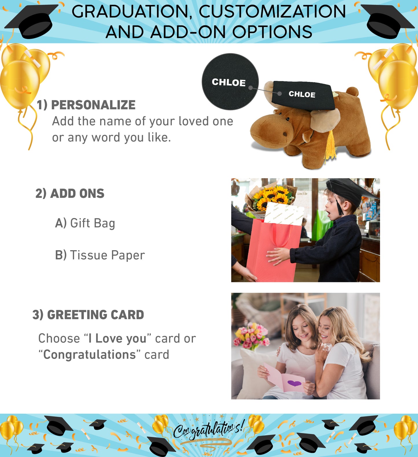 DolliBu Moose - Plush Bank Graduation Toy with Cap with Tassel Outfit - 9 Inch