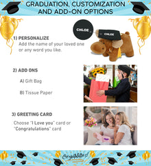 DolliBu Moose - Plush Bank Graduation Toy with Cap with Tassel Outfit - 9 Inch