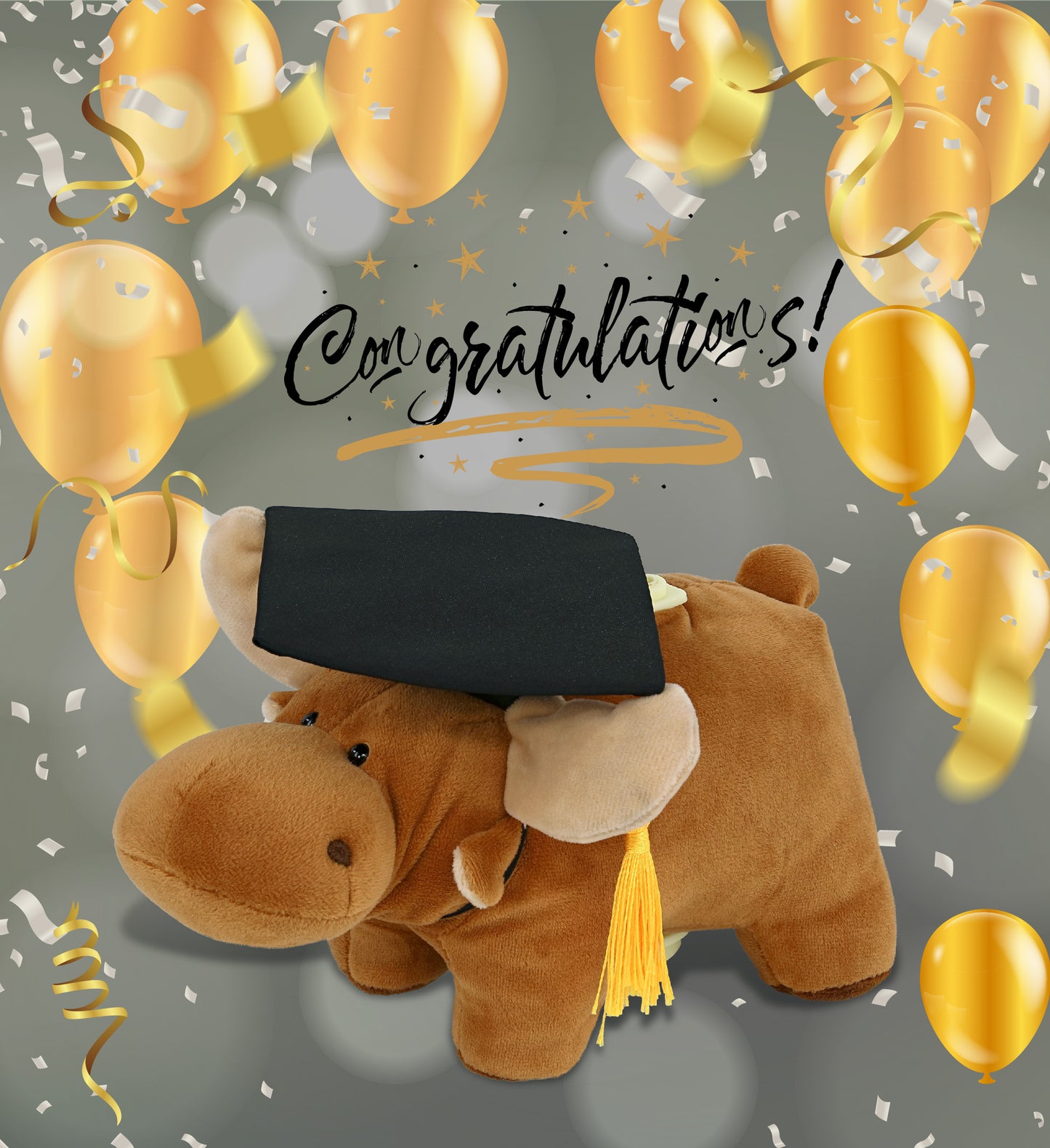 DolliBu Moose - Plush Bank Graduation Toy with Cap with Tassel Outfit - 9 Inch