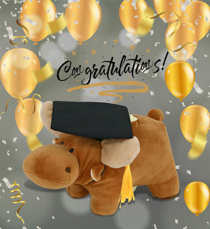 DolliBu Moose - Plush Bank Graduation Toy with Cap with Tassel Outfit - 9 Inch