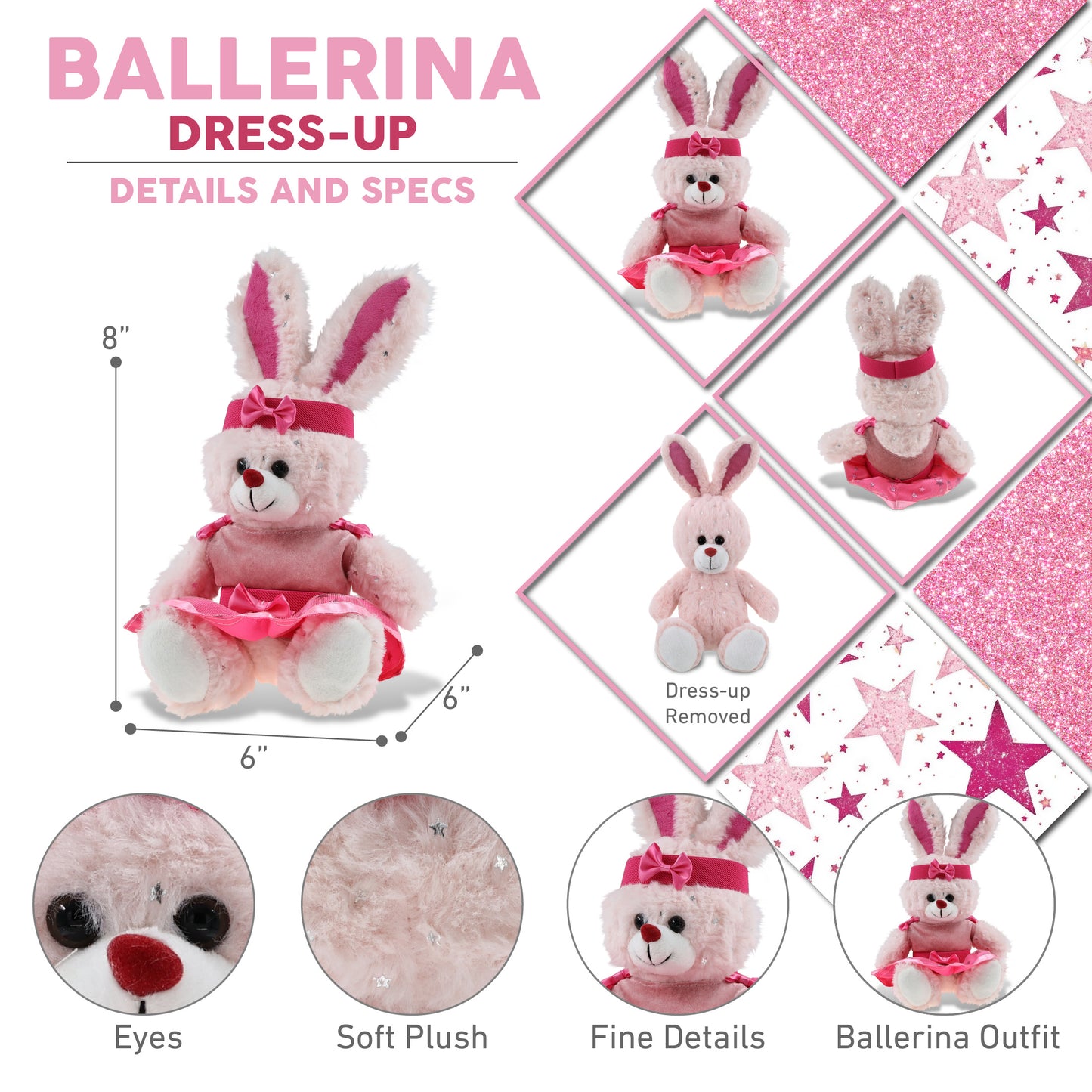 SPARKLING PLUSH - ROSE GOLD BUNNY WITH BALLERINA DRESS UP