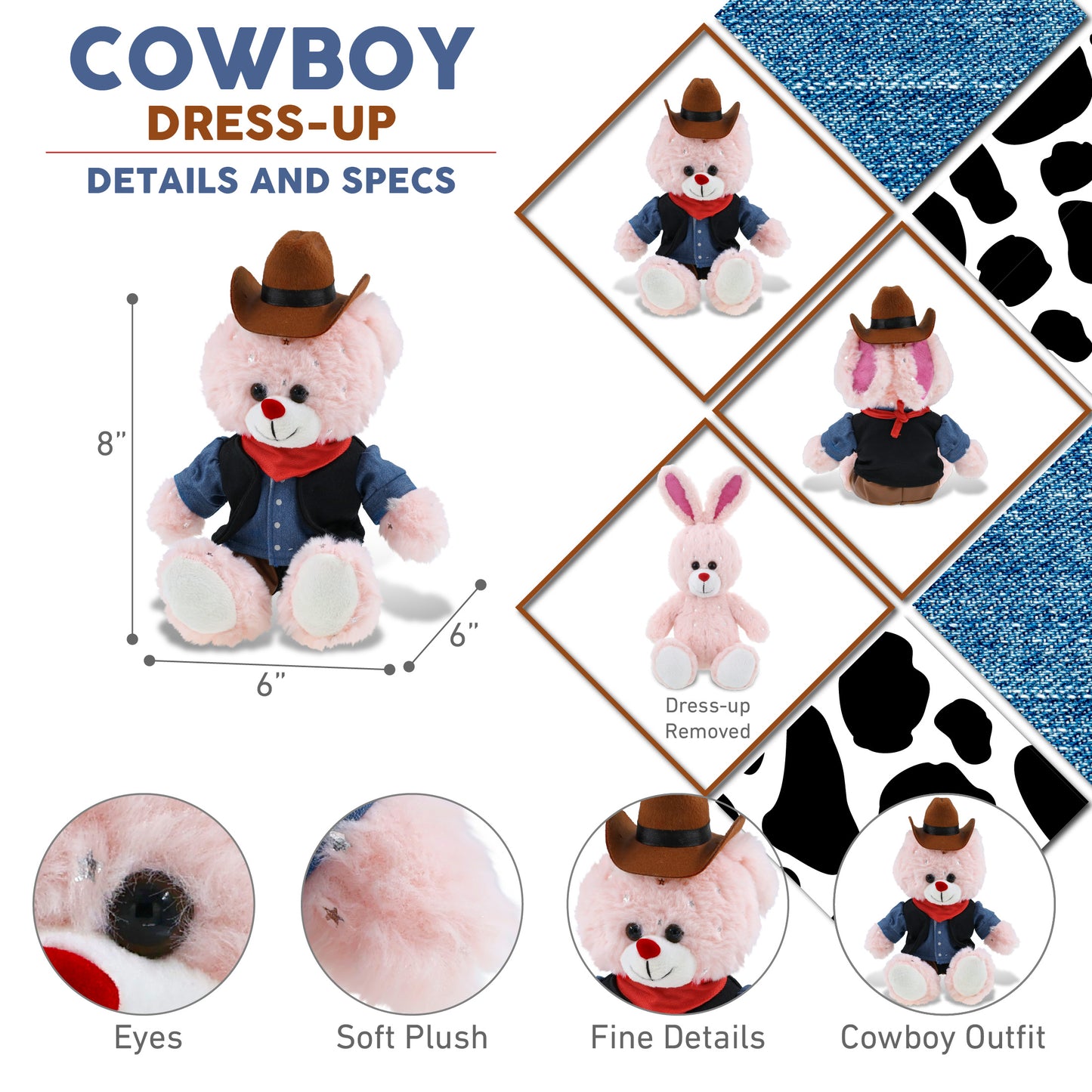 SPARKLING PLUSH - ROSE GOLD BUNNY With COWBOY Dress Up