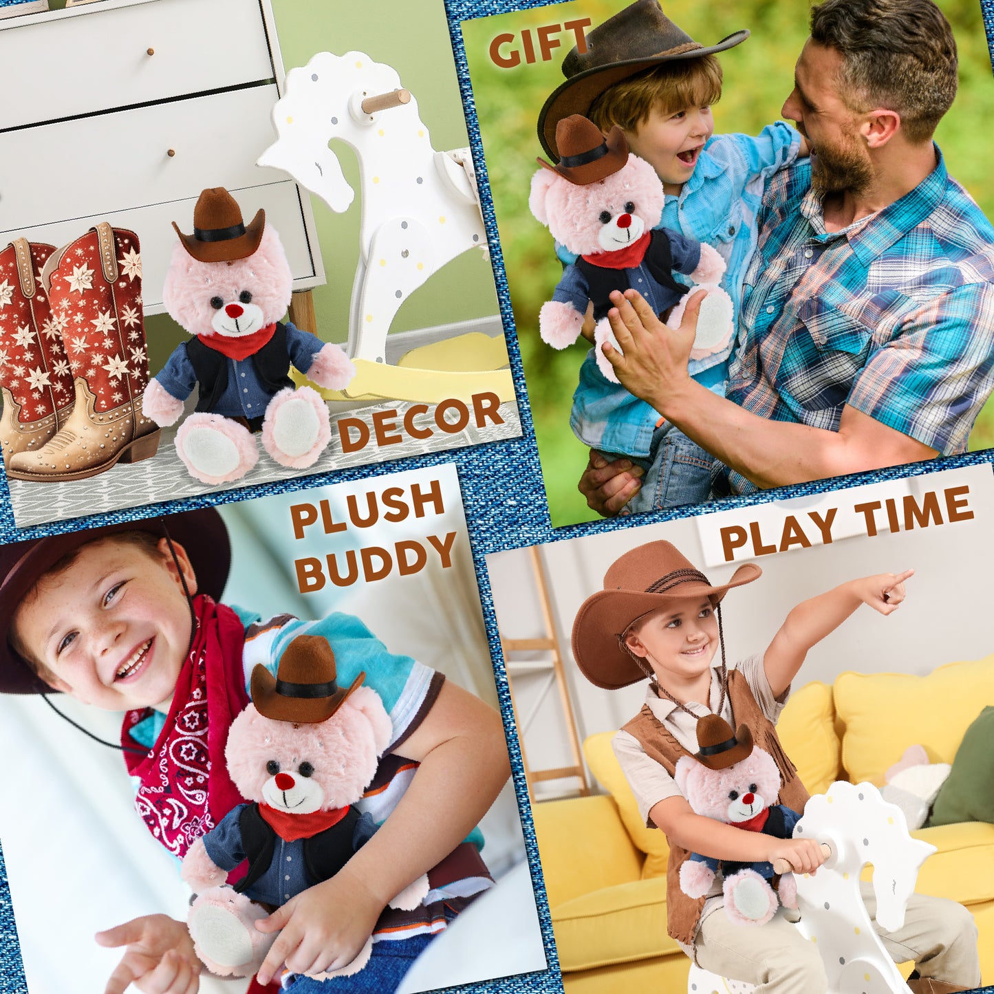 SPARKLING PLUSH - ROSE GOLD BUNNY With COWBOY Dress Up
