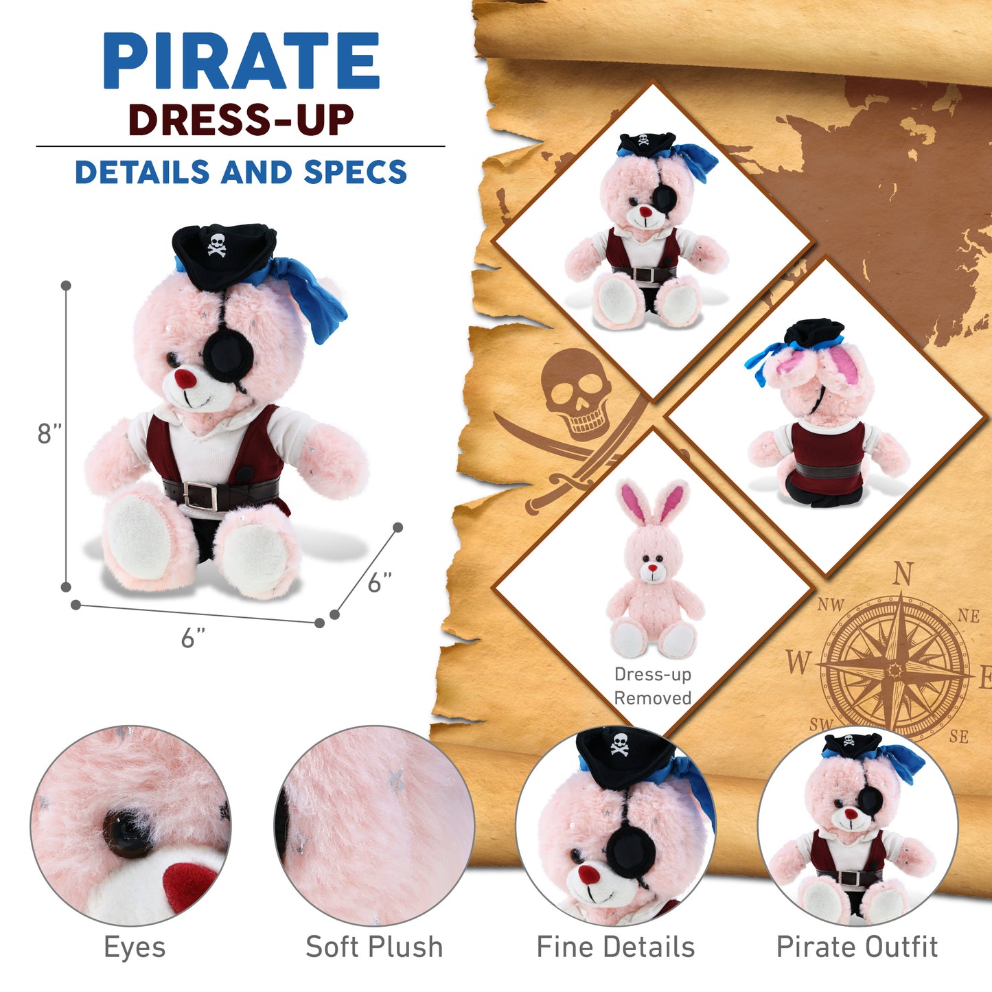SPARKLING PLUSH - ROSE GOLD BUNNY PIRATE DRESS UP