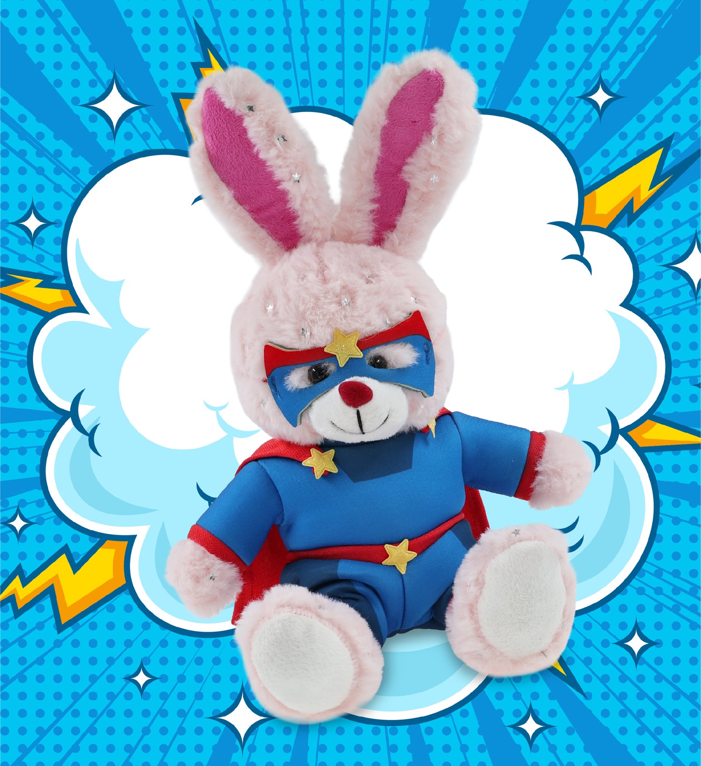 SPARKLING PLUSH - ROSE GOLD BUNNY With SUPER HERO Dress Up