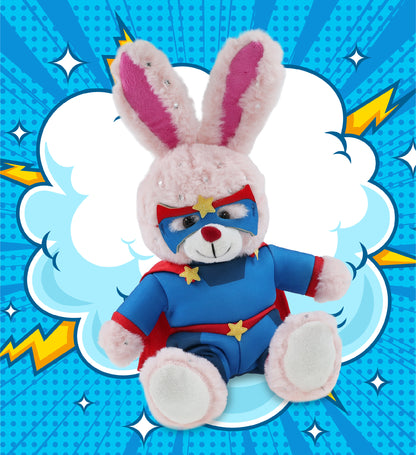 SPARKLING PLUSH - ROSE GOLD BUNNY With SUPER HERO Dress Up