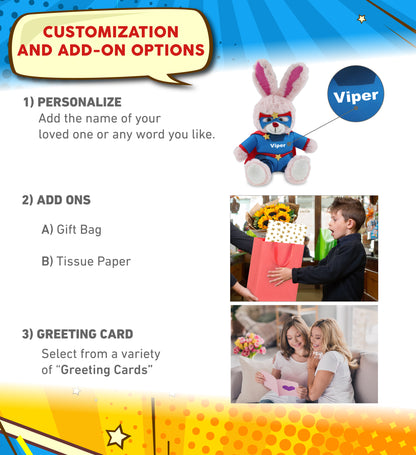 SPARKLING PLUSH - ROSE GOLD BUNNY With SUPER HERO Dress Up