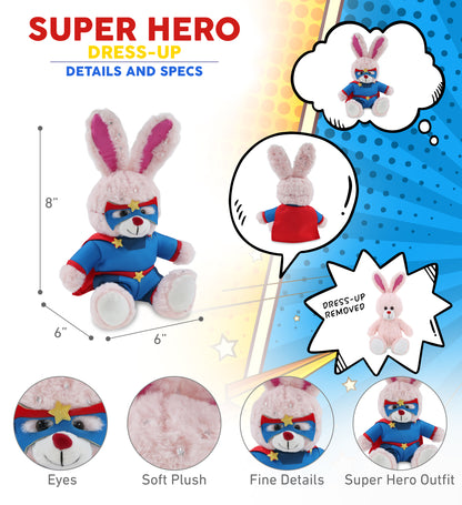 SPARKLING PLUSH - ROSE GOLD BUNNY With SUPER HERO Dress Up