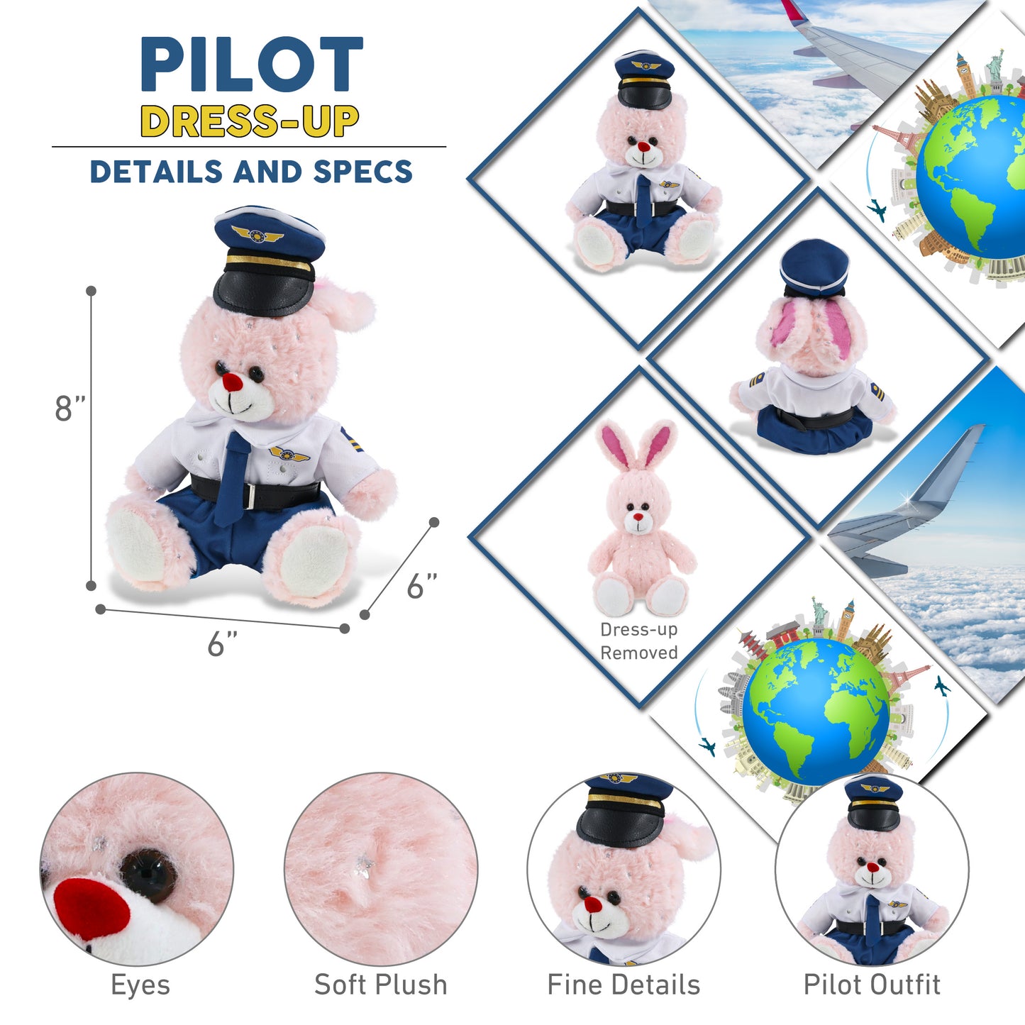 SPARKLING PLUSH - ROSE GOLD BUNNY PILOT DRESS UP