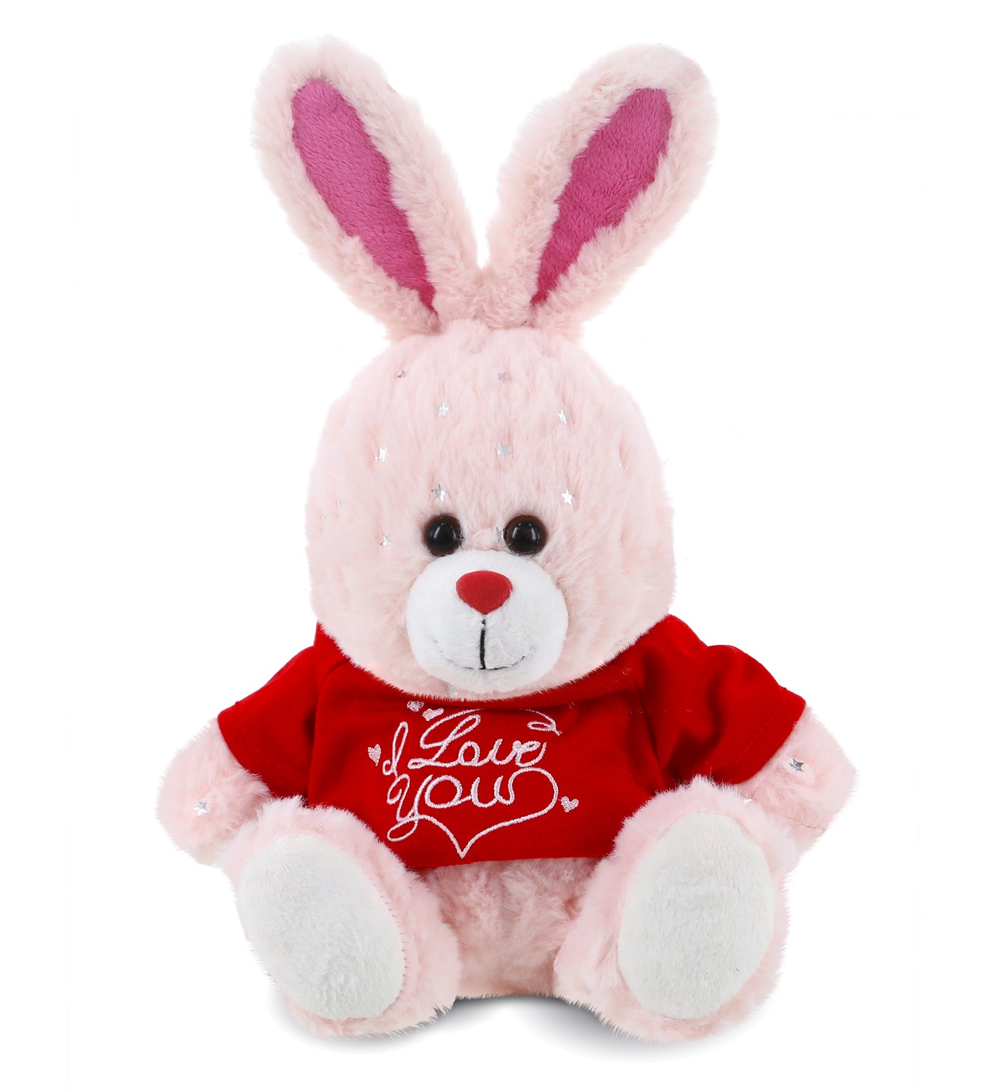 PLUSH I LOVE YOU RED SHIRT- SPARKLING PLUSH - ROSE GOLD BUNNY