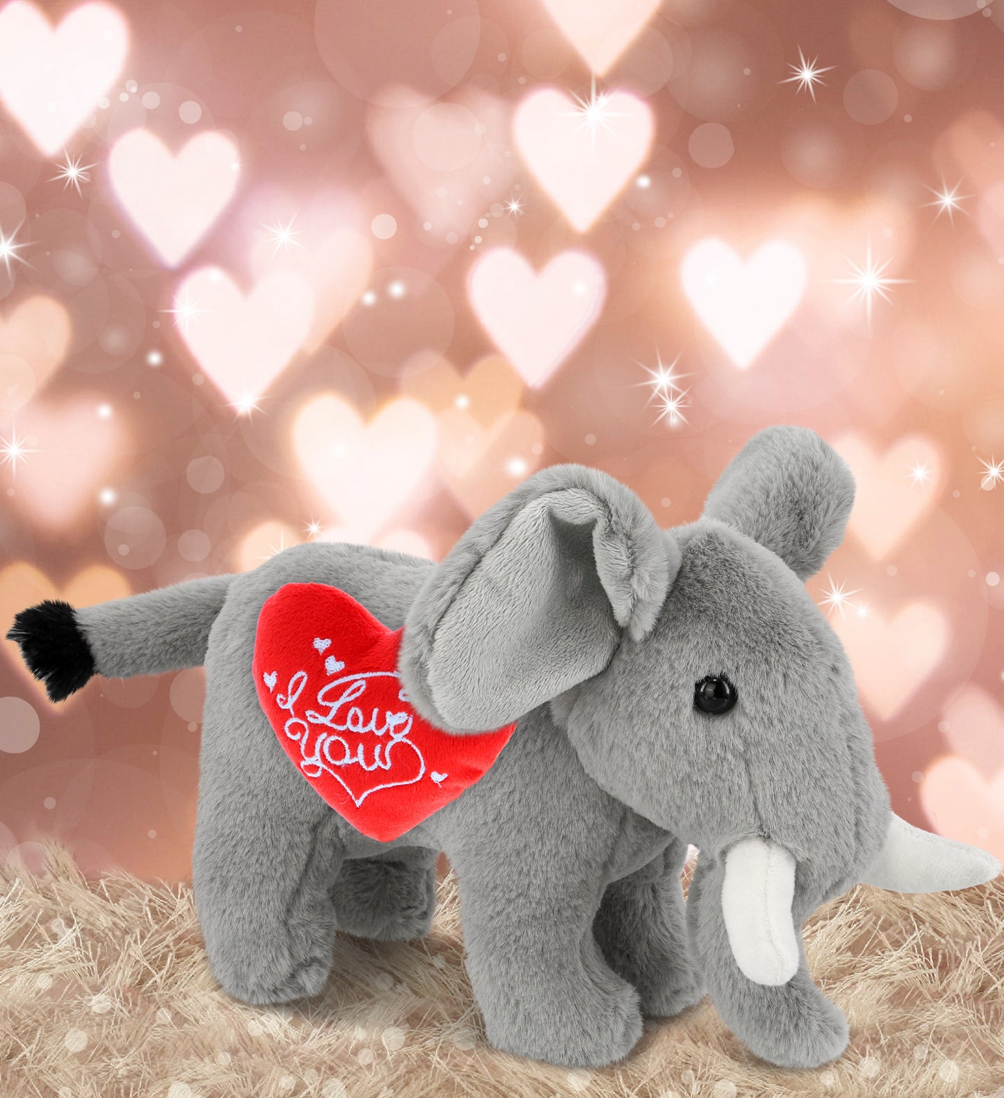 PLUSH I LOVE YOU RED HEART - SUPER-SOFT PLUSH - STANDING ELEPHANT 7.5"