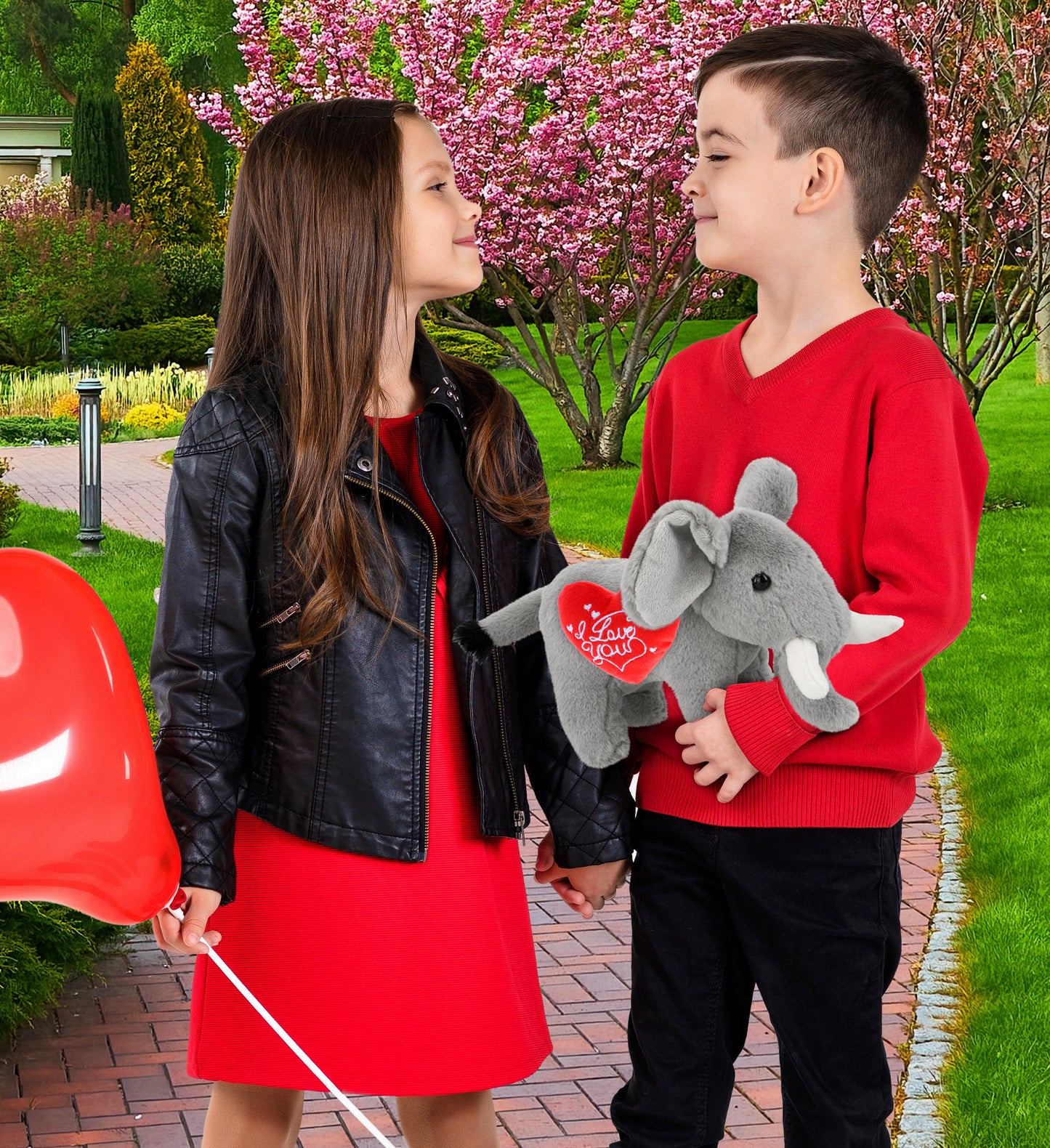 PLUSH I LOVE YOU RED HEART - SUPER-SOFT PLUSH - STANDING ELEPHANT 7.5"