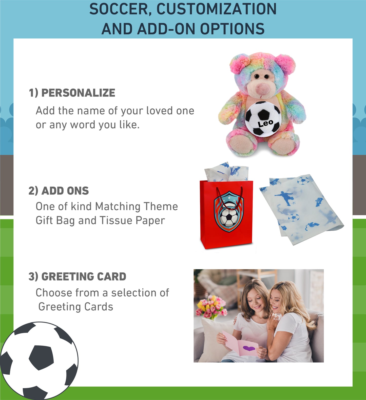 SUPER-SOFT PLUSH - RAINBOW BEAR 9" WITH SOCCER PLUSH
