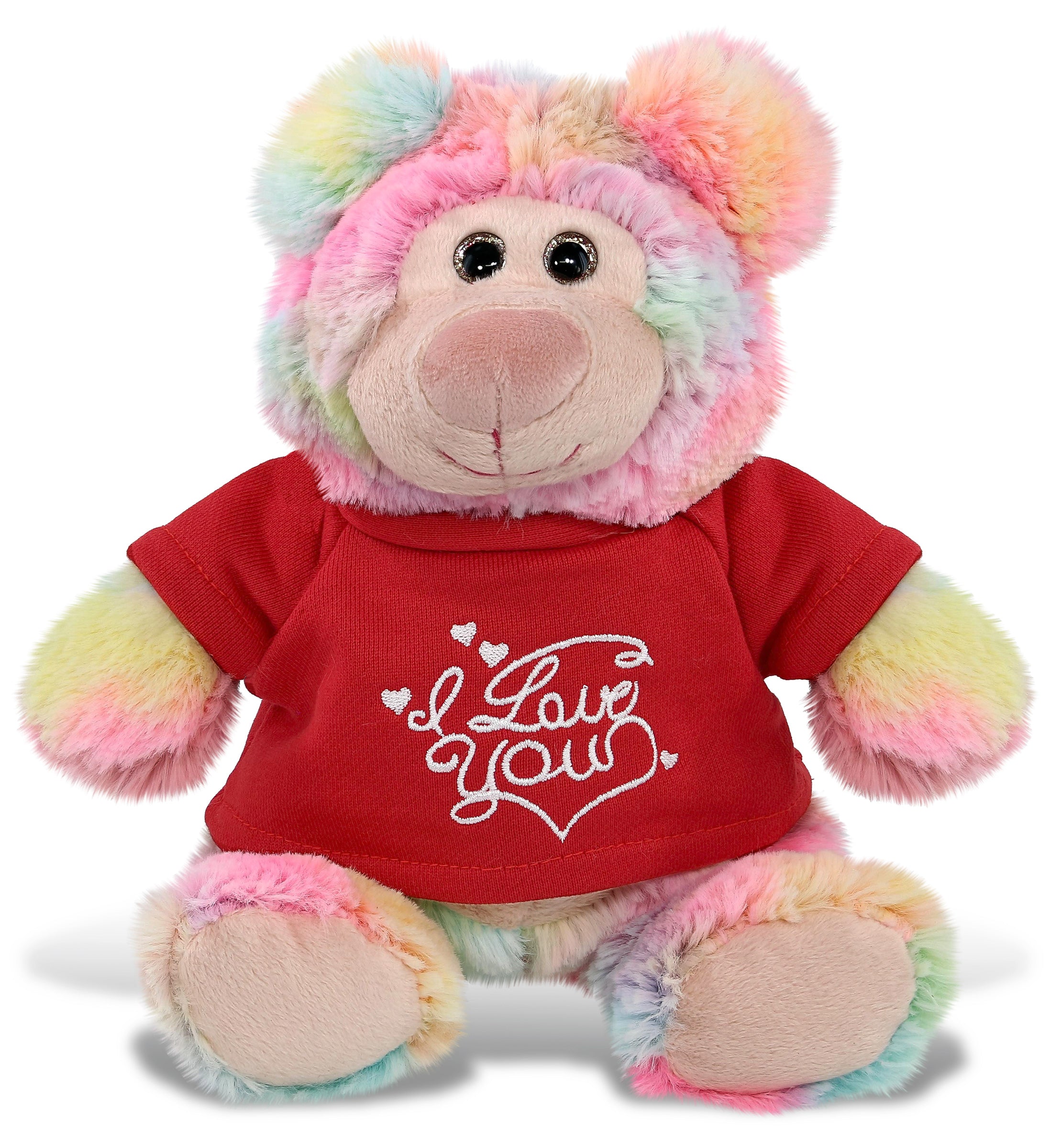 PLUSH I LOVE YOU RED SHIRT- SUPER-SOFT PLUSH - RAINBOW BEAR 9"
