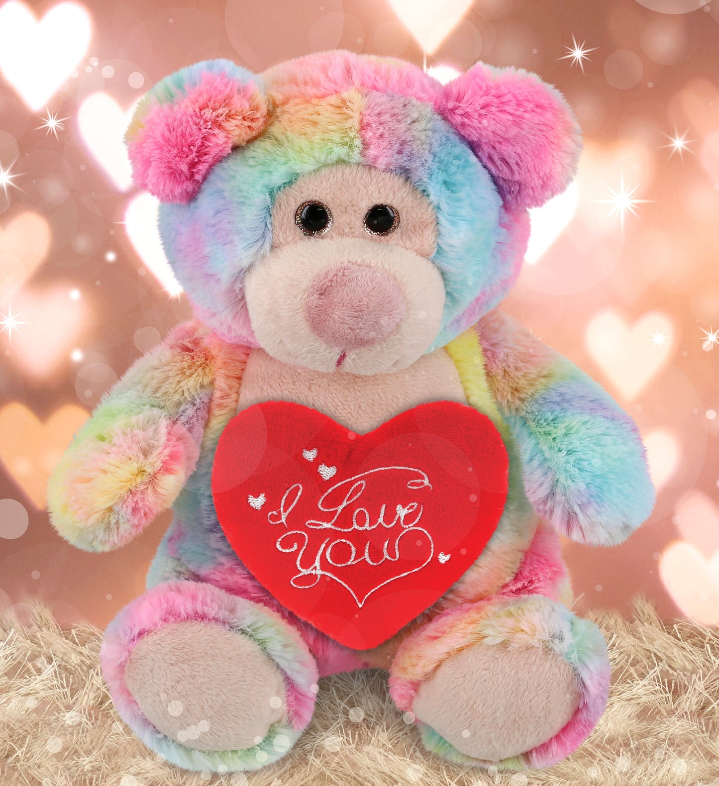 PLUSH I LOVE YOU RED HEART - SUPER-SOFT PLUSH - RAINBOW BEAR 9"