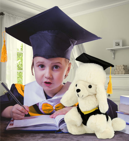 DolliBu White Poodle Dog Graduation Plush Toy with Gown and Cap - 8.5 Inches