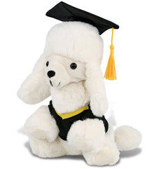 DolliBu White Poodle Dog Graduation Plush Toy with Gown and Cap - 8.5 Inches