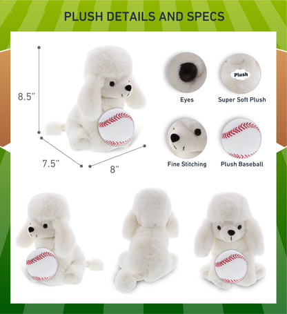 SUPER SOFT PLUSH - WHITE POODLE DOG WITH BASEBALL PLUSH
