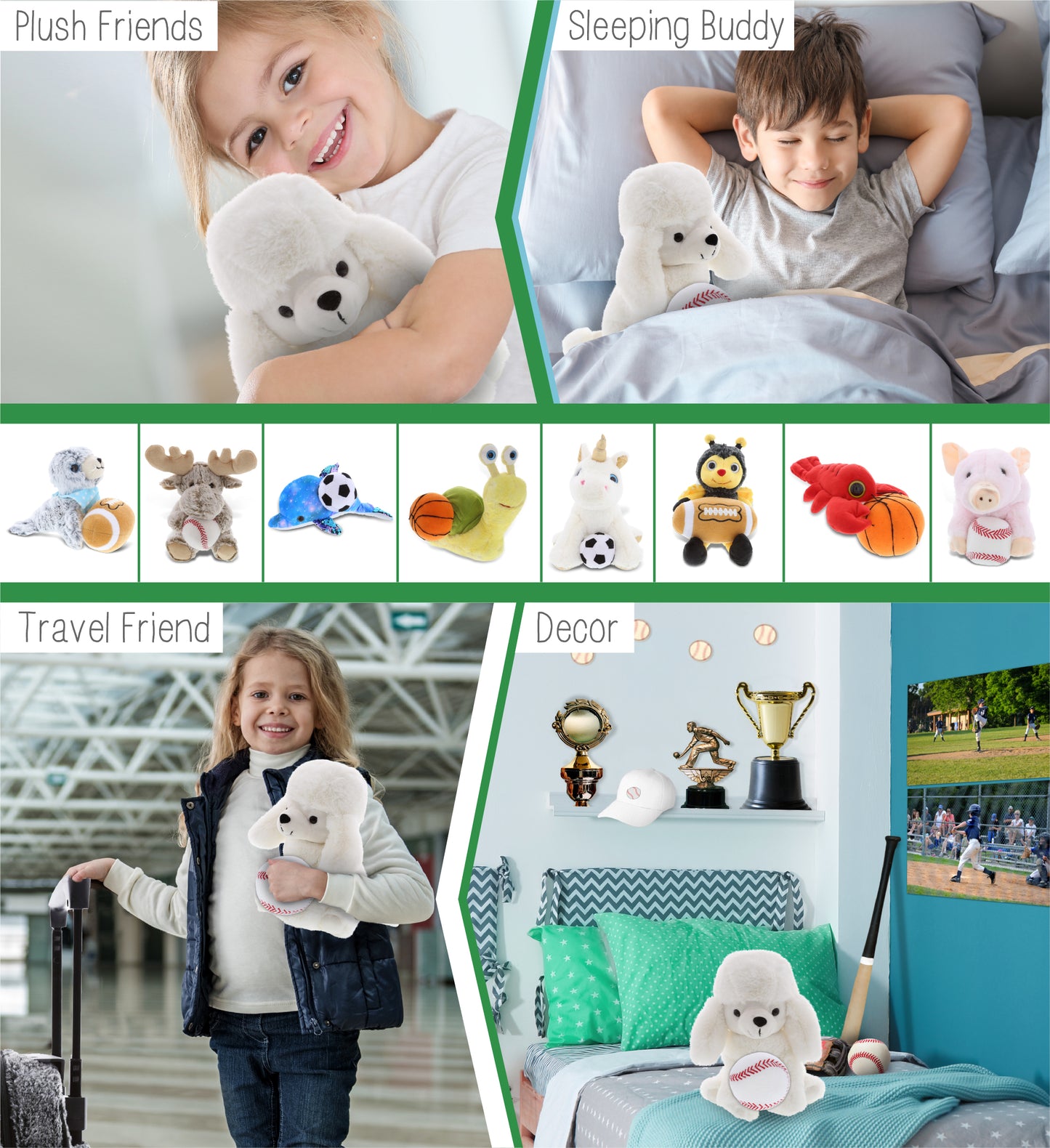 SUPER SOFT PLUSH - WHITE POODLE DOG WITH BASEBALL PLUSH