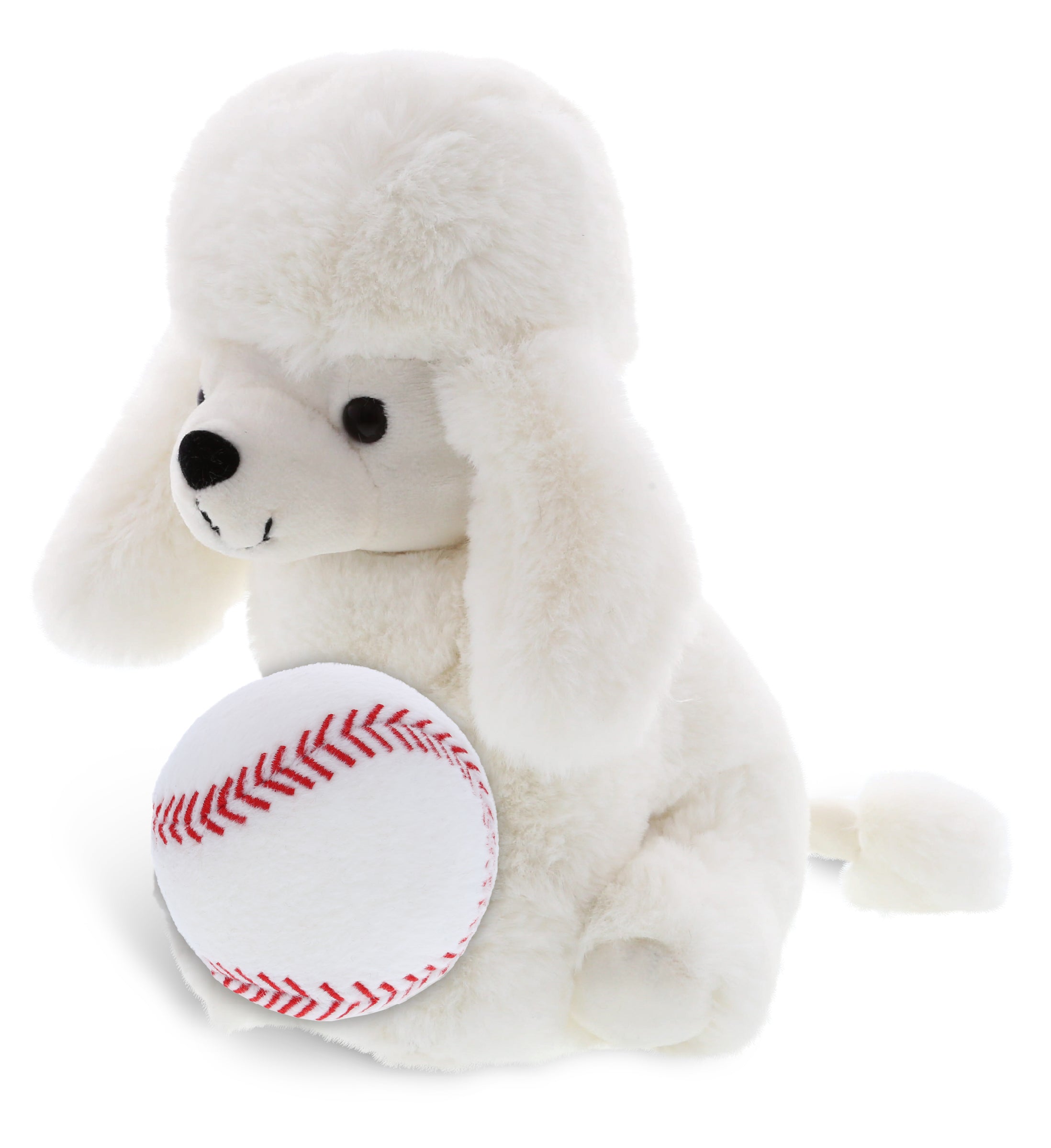 SUPER SOFT PLUSH - WHITE POODLE DOG WITH BASEBALL PLUSH