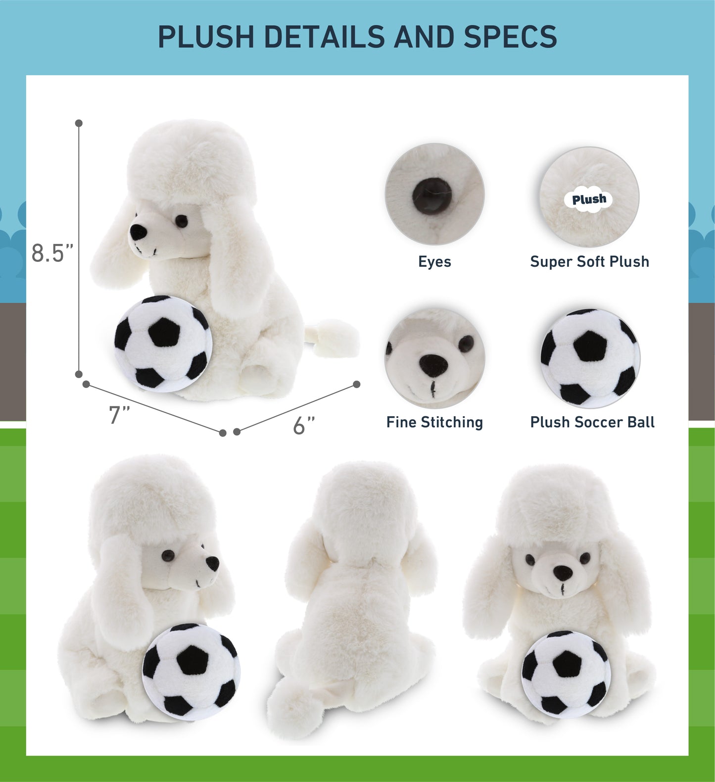 SUPER SOFT PLUSH - WHITE POODLE DOG WITH SOCCER PLUSH
