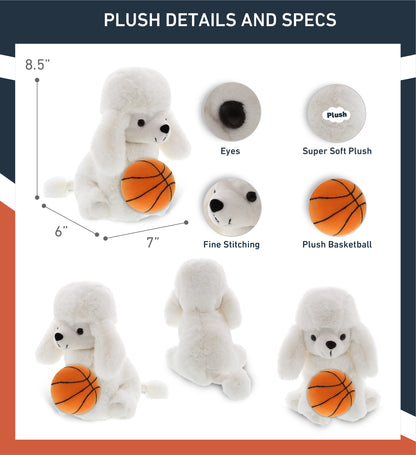 SUPER SOFT PLUSH - WHITE POODLE DOG WITH BASKETBALL PLUSH