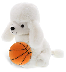 SUPER SOFT PLUSH - WHITE POODLE DOG WITH BASKETBALL PLUSH