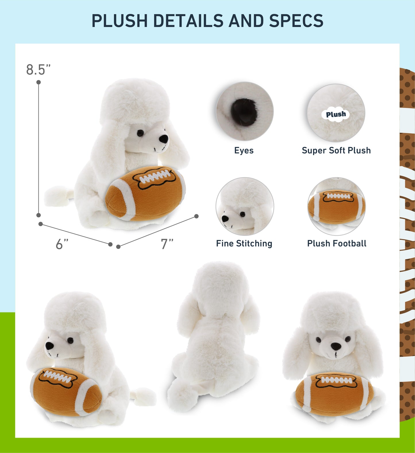 SUPER SOFT PLUSH - WHITE POODLE DOG WITH FOOTBALL PLUSH