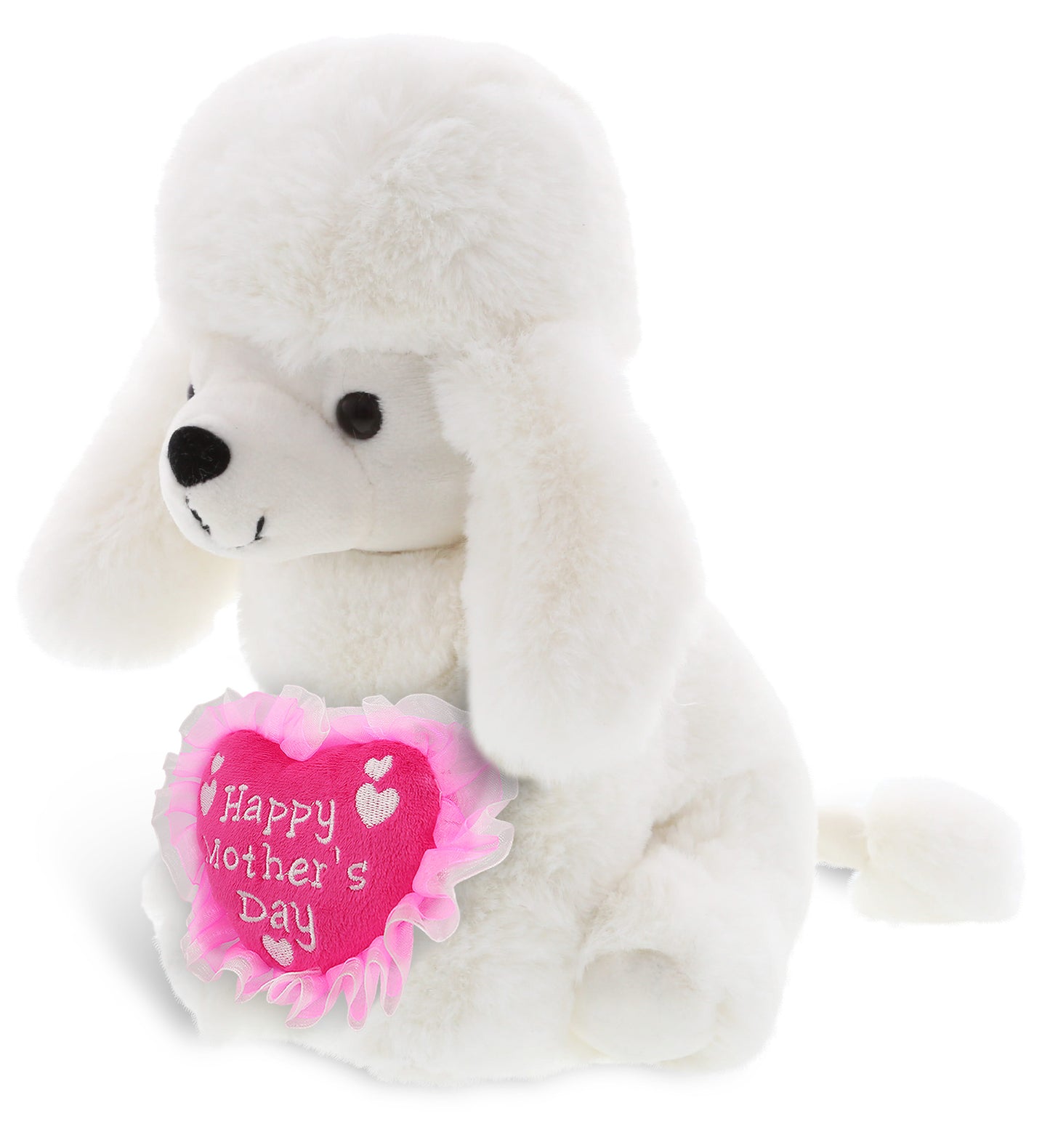 PLUSH MOTHERS DAY HEART - SUPER SOFT PLUSH - WHITE POODLE DOG