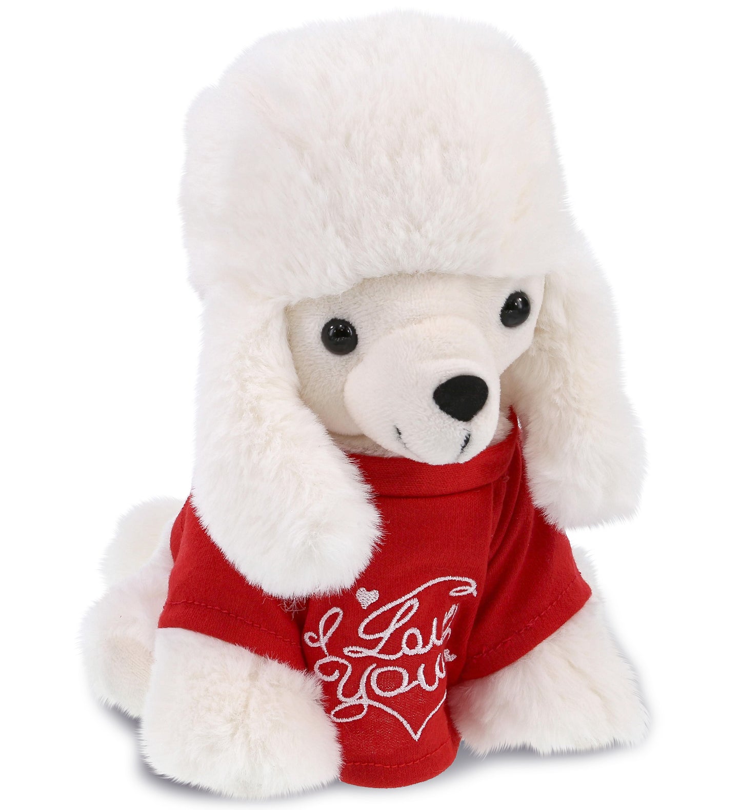 PLUSH I LOVE YOU RED SHIRT- SUPER SOFT PLUSH - WHITE POODLE DOG