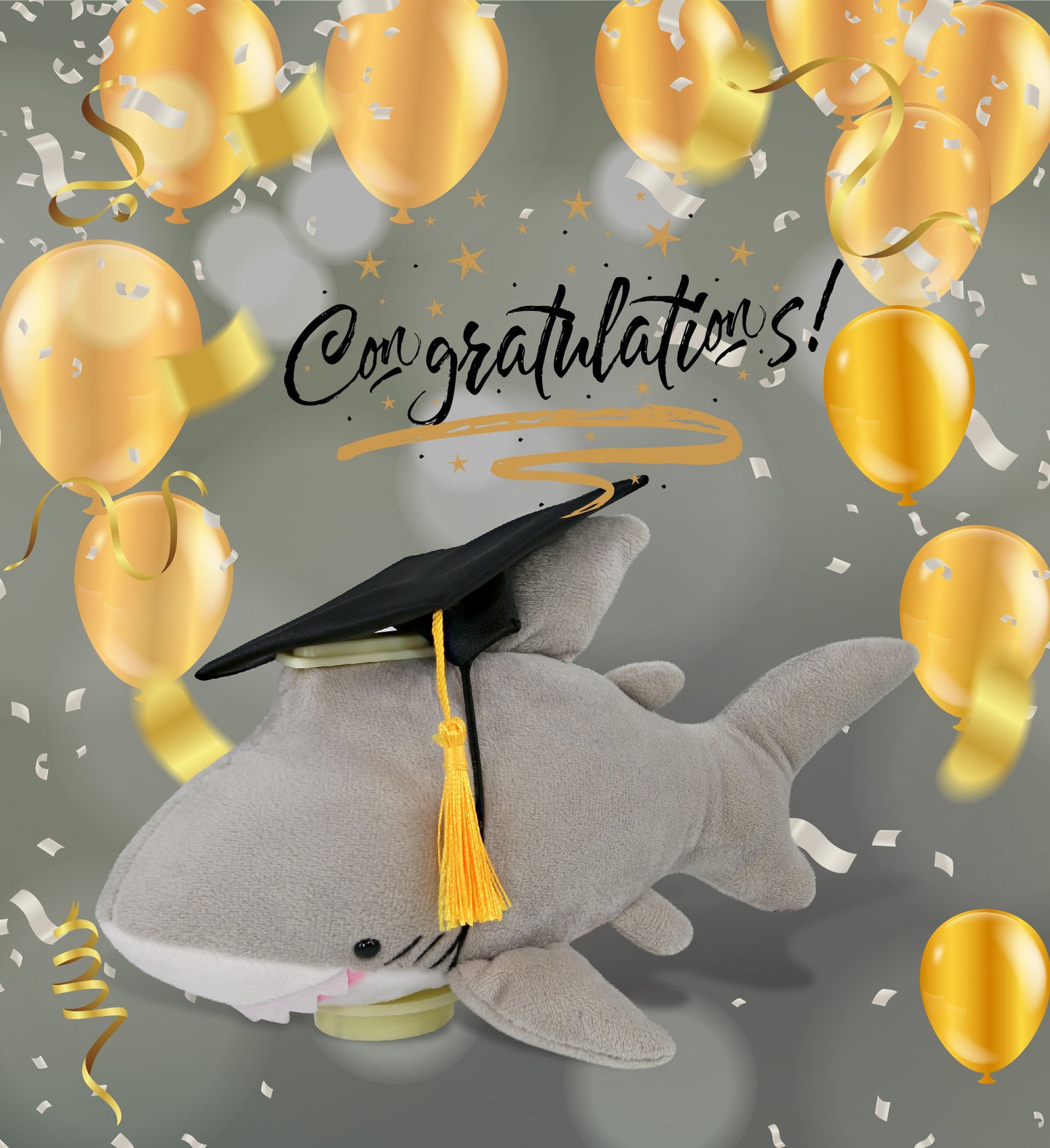 DolliBu Shark - Plush Bank Graduation Toy with Cap with Tassel Outfit - 9 Inch