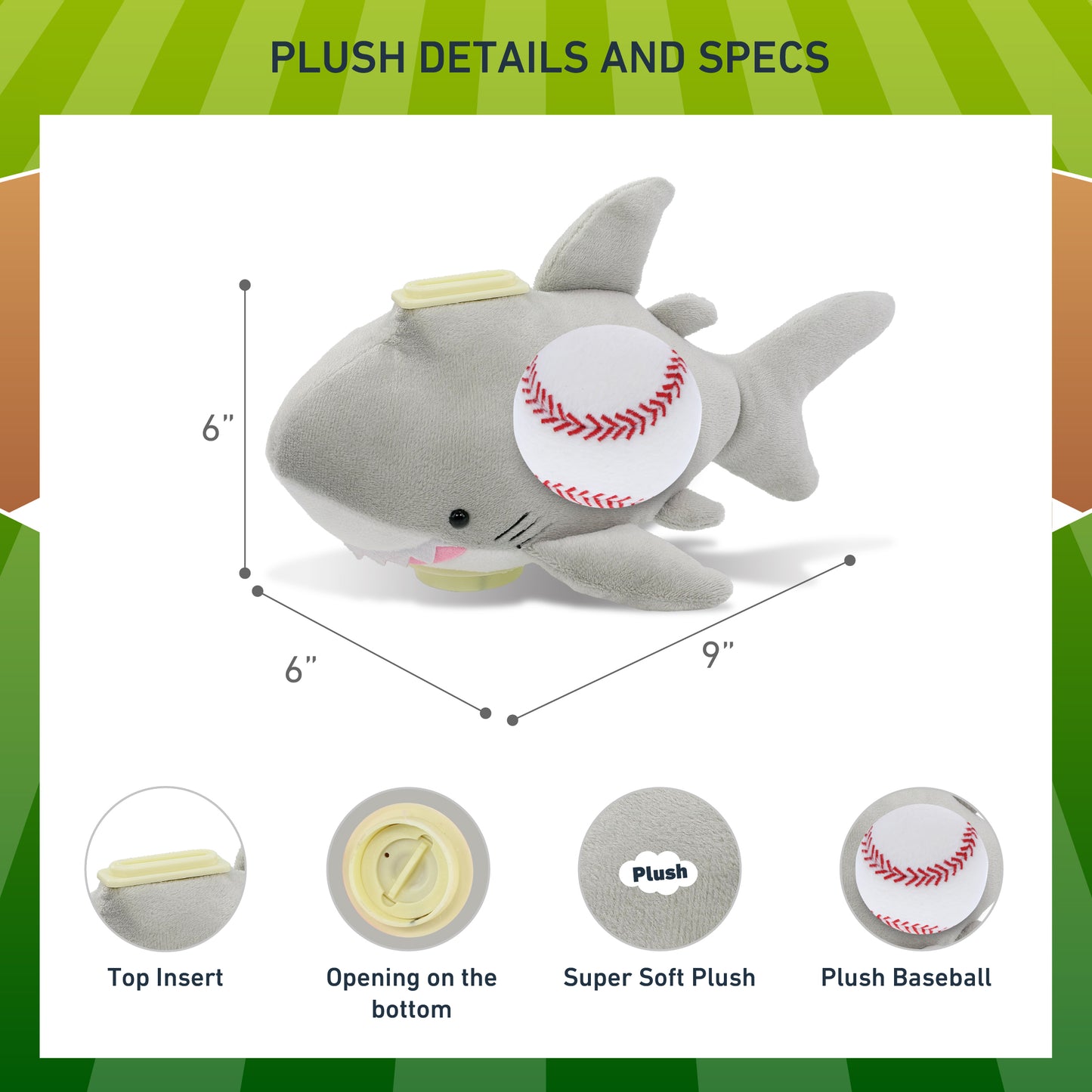 PLUSH BANK - SHARK WITH BASEBALL PLUSH