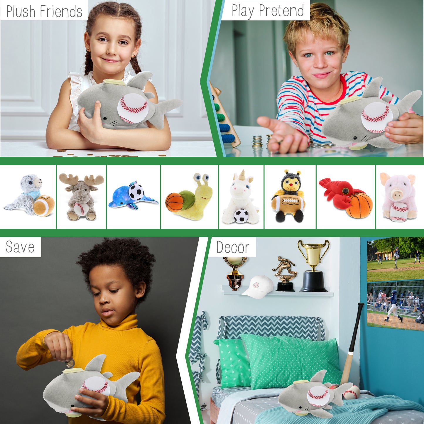 PLUSH BANK - SHARK WITH BASEBALL PLUSH