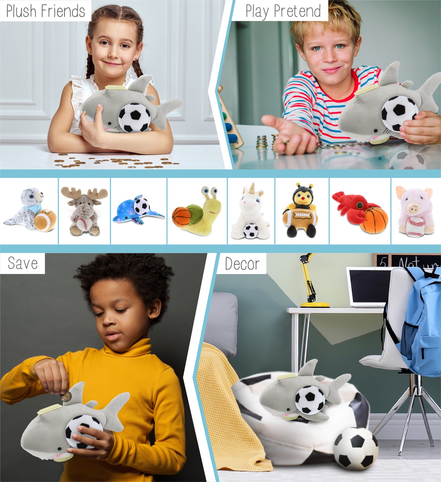 PLUSH BANK - SHARK WITH SOCCER PLUSH