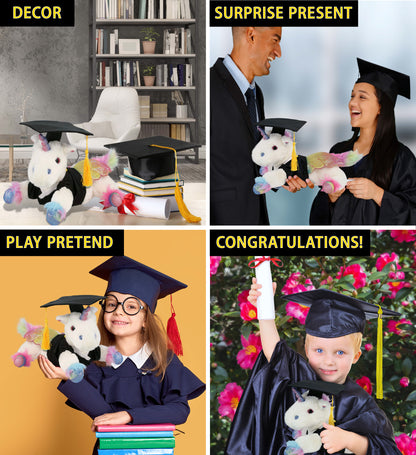 DolliBu Royal Flying Unicorn Graduation Plush Toy with Gown and Cap - 12.5 Inch