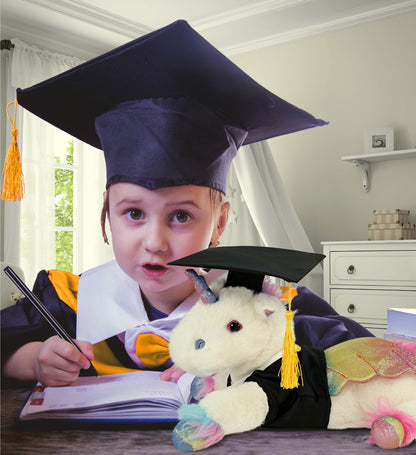 DolliBu Royal Flying Unicorn Graduation Plush Toy with Gown and Cap - 12.5 Inch